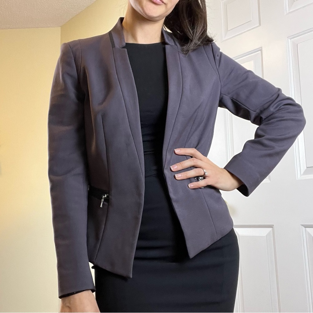 Rebecca Taylor Open Front Silk Blend Peplum Blazer with Zipper Waist Details